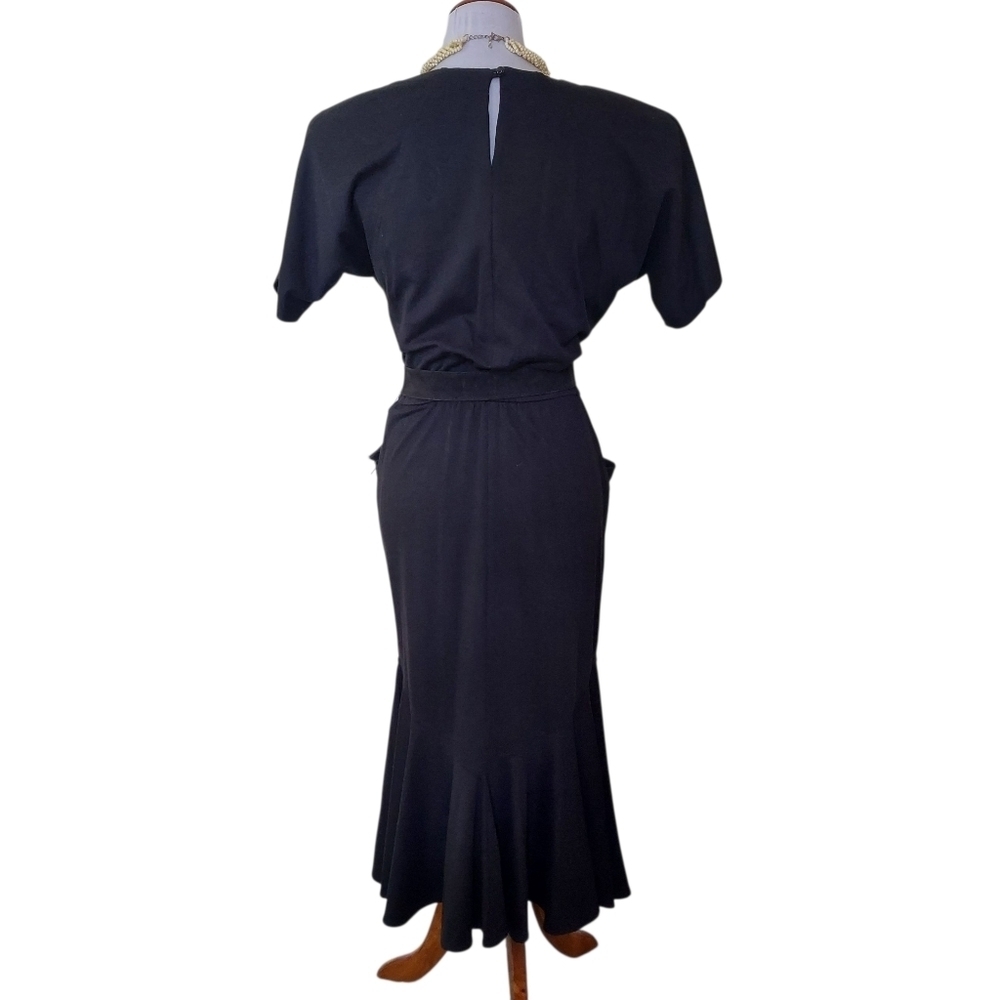 Vintage Black Sheath Dress with Dolman Sleeves and Bib Collar - Picture 10 of 16